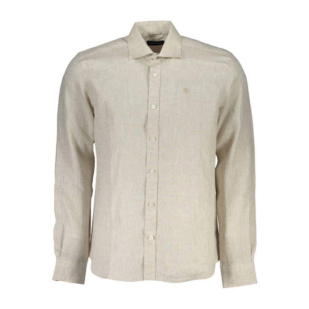 North Sails Beige Linen Men Shirt North Sails Gray