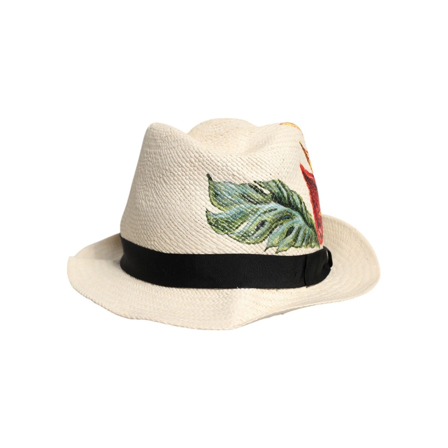 Dolce & Gabbana Beige Floral Print Straw Wide Brim Fedora Hat HAT9694-57