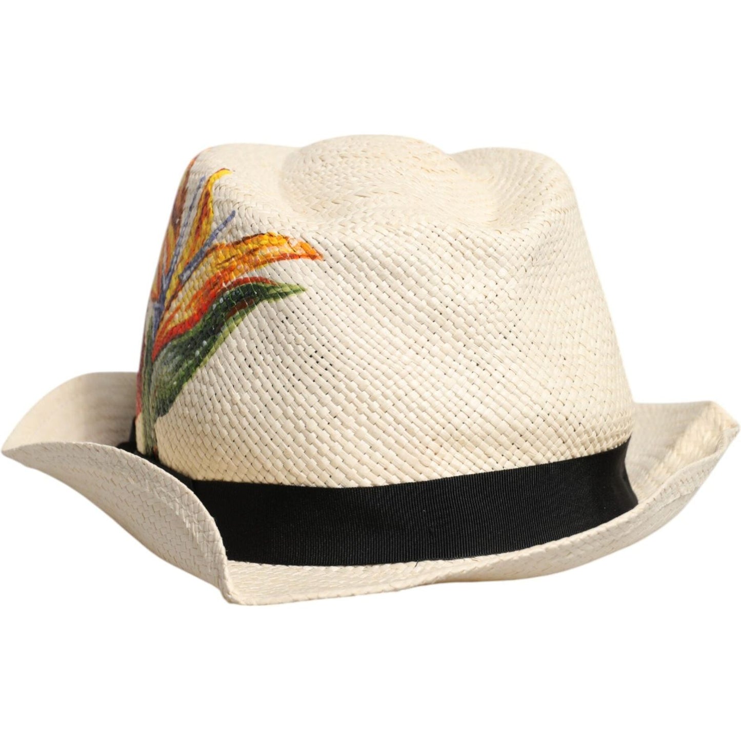 Dolce & Gabbana Beige Floral Print Straw Wide Brim Fedora Hat Dolce & Gabbana Wheat