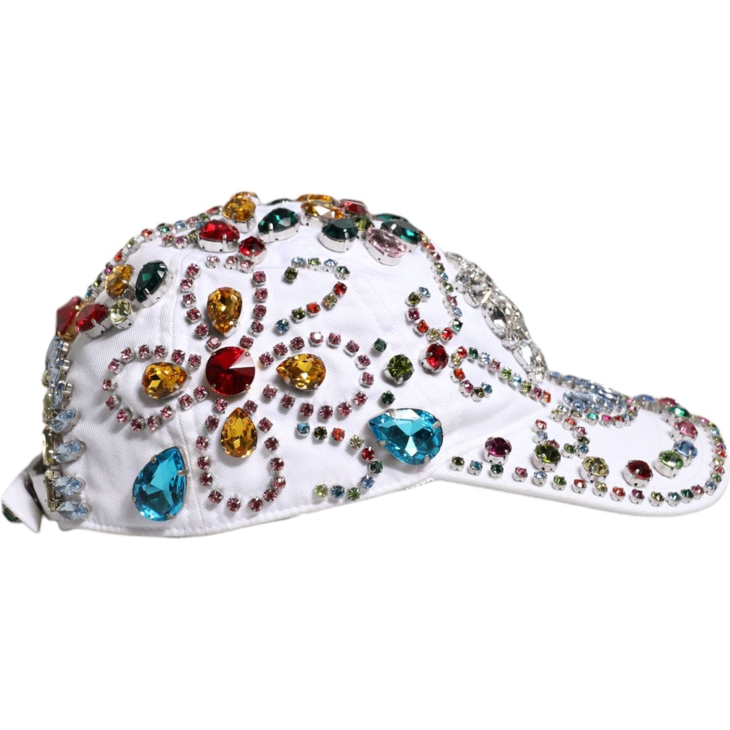 Dolce & Gabbana White Multicolor Crystal Embellish Baseball Cap Dolce & Gabbana Light Gray