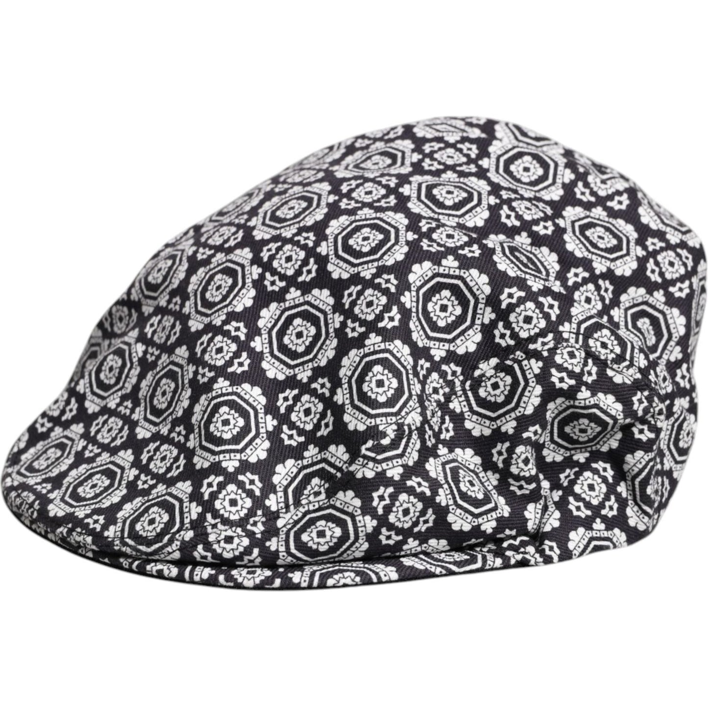 Dolce & Gabbana Black White Printed Newsboy Capello Cabbie Hat Dolce & Gabbana Light Gray