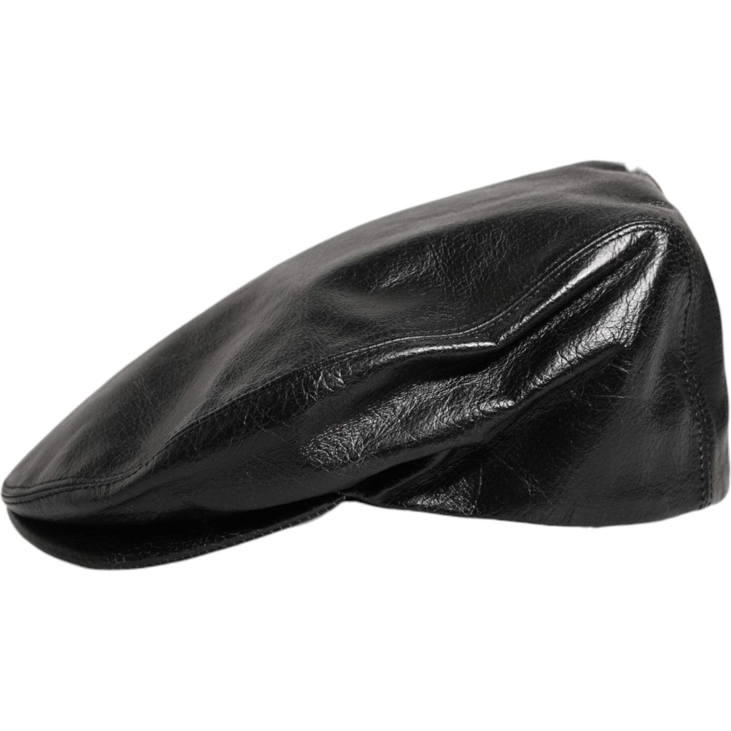 Dolce & Gabbana Black Calf Newsboy Capello Cabbie Hat Dolce & Gabbana Dark Slate Gray