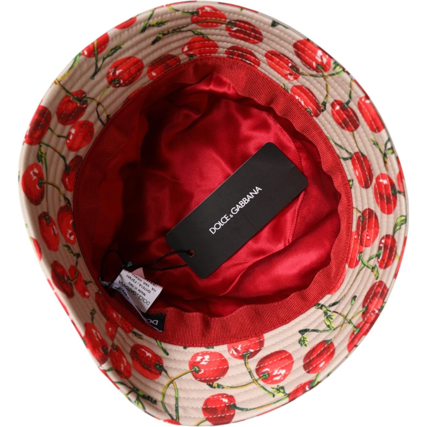 Dolce & Gabbana Beige Cotton Printed Wide Brim Bucket Hat Dolce & Gabbana Saddle Brown