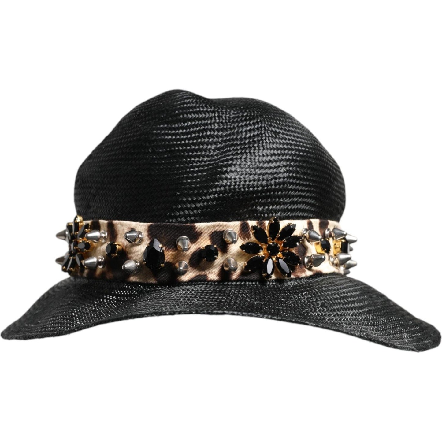 Dolce & Gabbana Black Straw Crystal Embellished Wide Brim Hat Dolce & Gabbana Dark Slate Gray