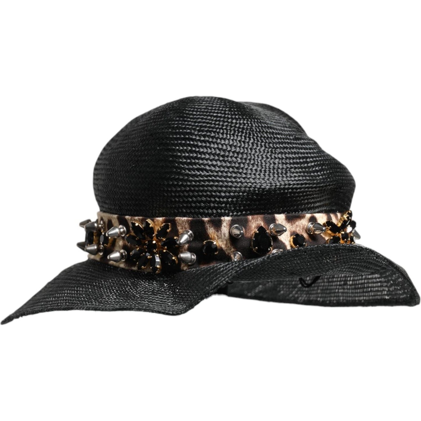 Dolce & Gabbana Black Straw Crystal Embellished Wide Brim Hat Dolce & Gabbana Dark Slate Gray