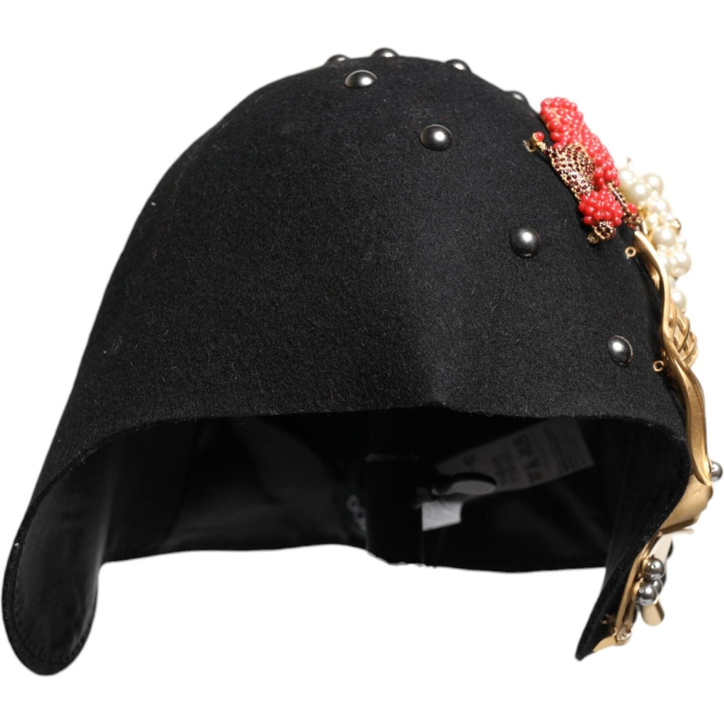 Dolce & Gabbana Black Wool Multicolor Embellished Cloche Hat Dolce & Gabbana Black