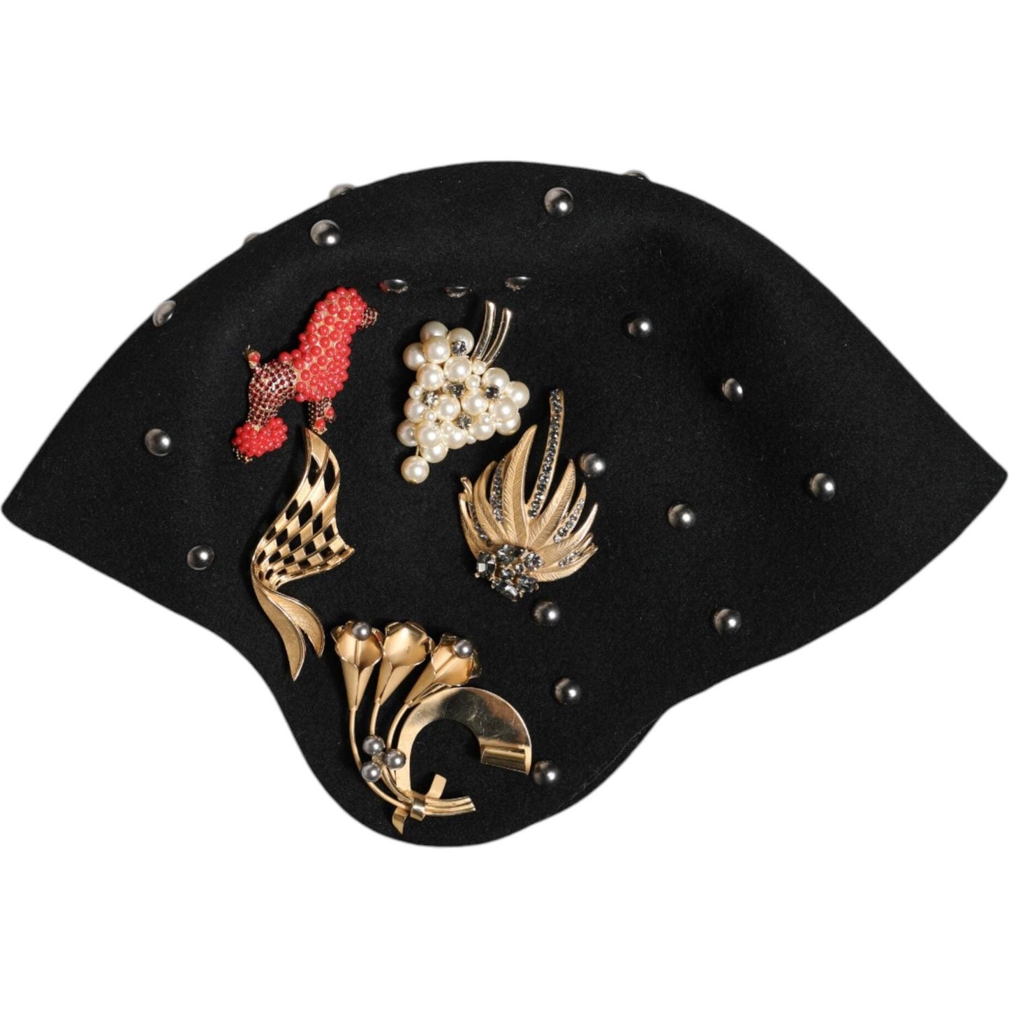 Dolce & Gabbana Black Wool Multicolor Embellished Cloche Hat Dolce & Gabbana Black