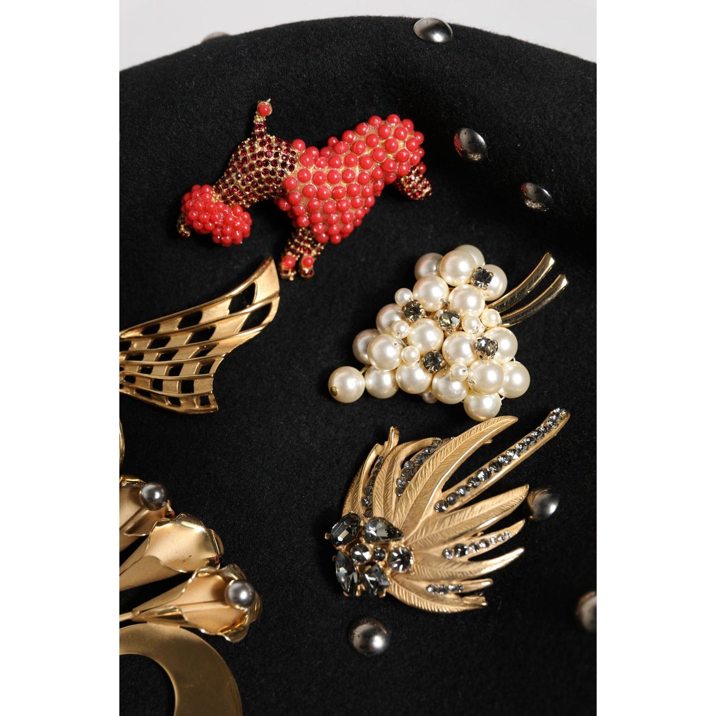Dolce & Gabbana Black Wool Multicolor Embellished Cloche Hat Dolce & Gabbana Black