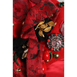 Dolce & Gabbana Red Crystal Gold Roses Brooch Embellished Hat HAT9652