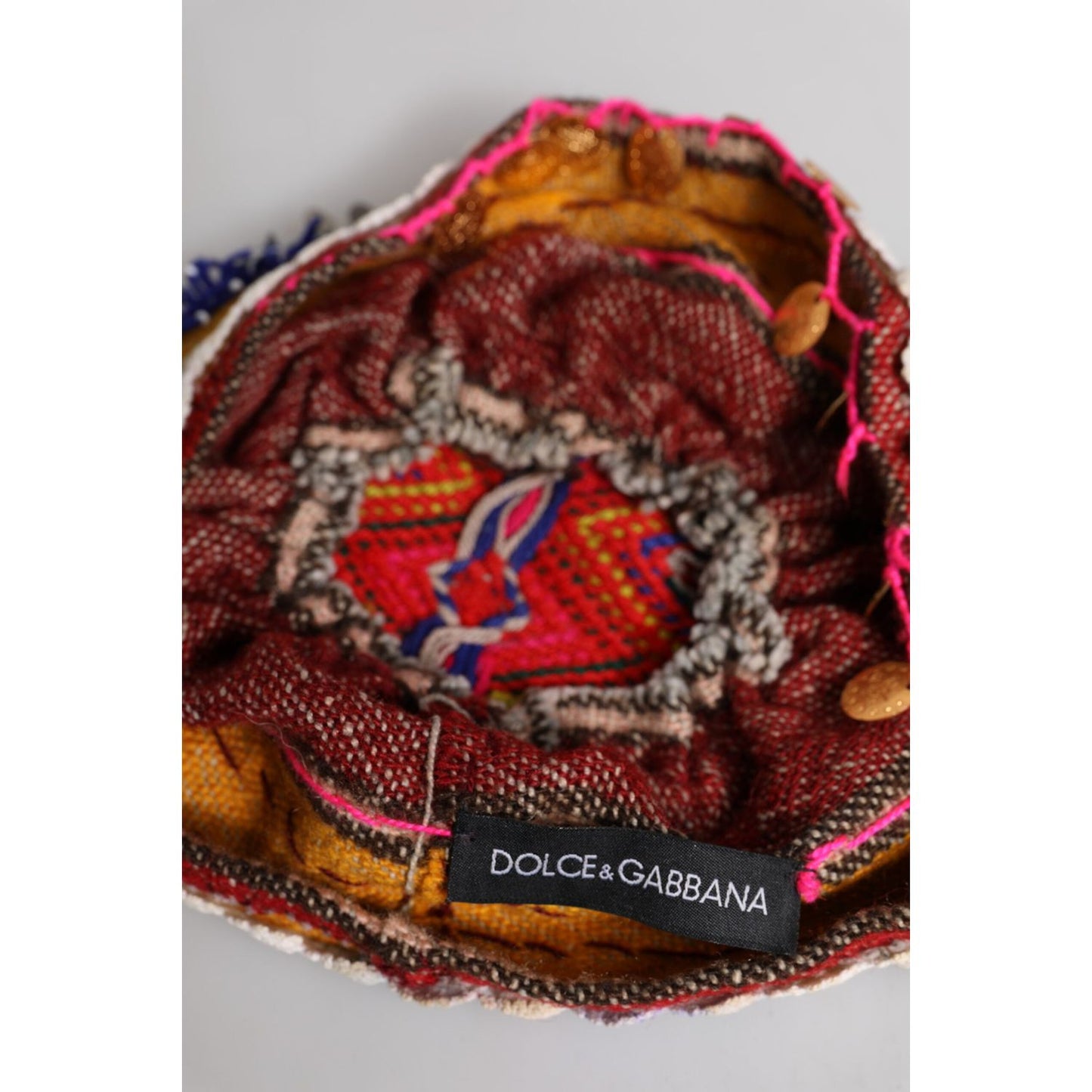 Dolce & Gabbana Multicolor Floral Sequin Knitted Embellished Hat Dolce & Gabbana Saddle Brown
