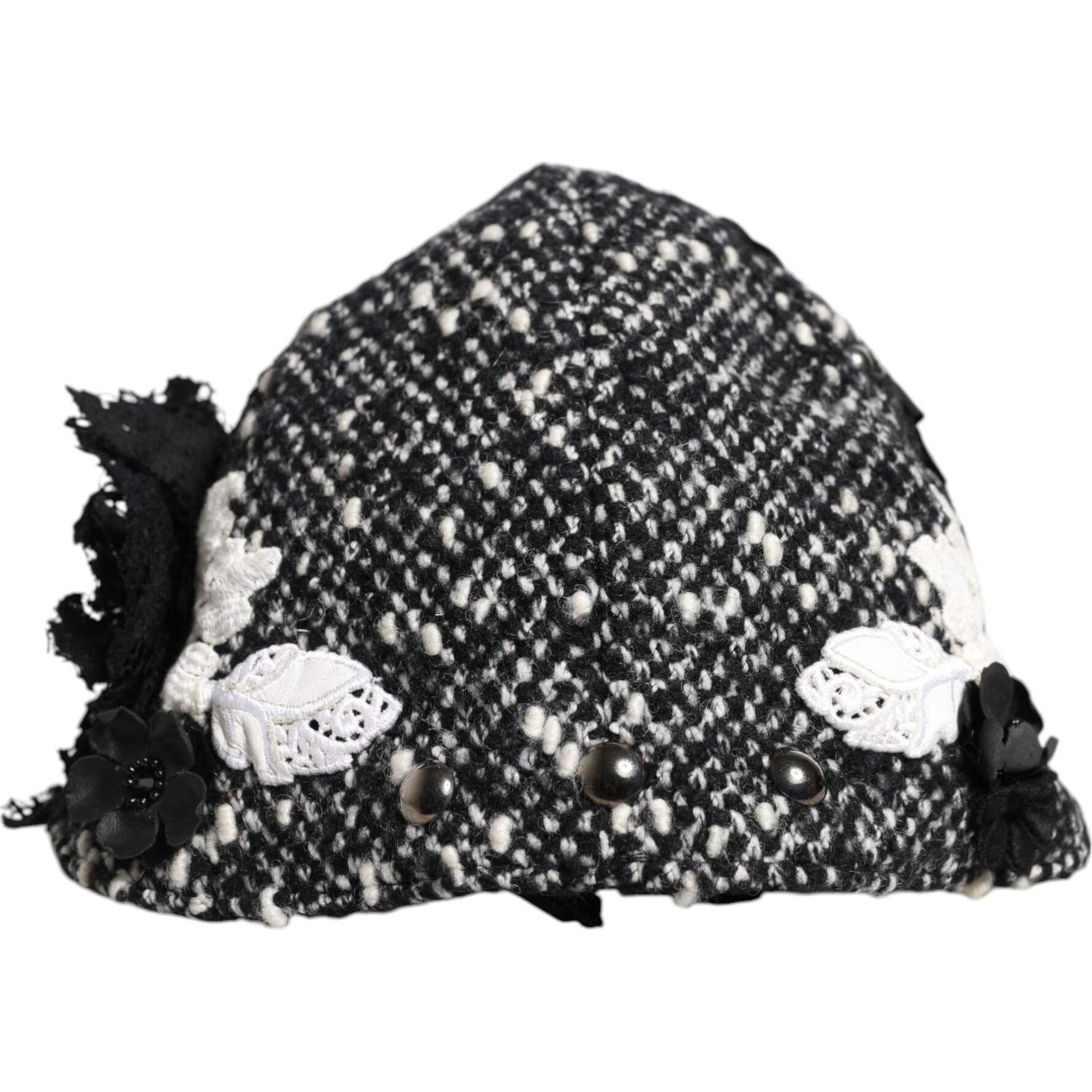 Dolce & Gabbana Black Wool White Floral Embellished Cloche Hat Dolce & Gabbana Dark Slate Gray