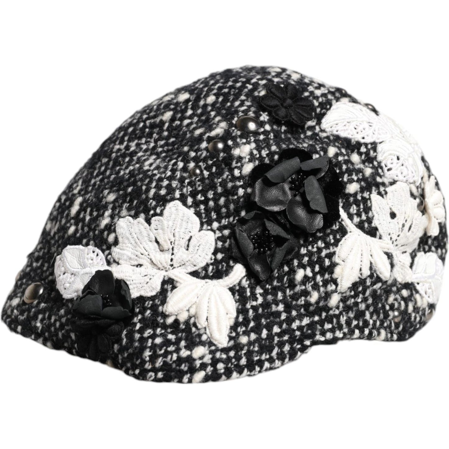Dolce & Gabbana Black Wool White Floral Embellished Cloche Hat Dolce & Gabbana Light Gray