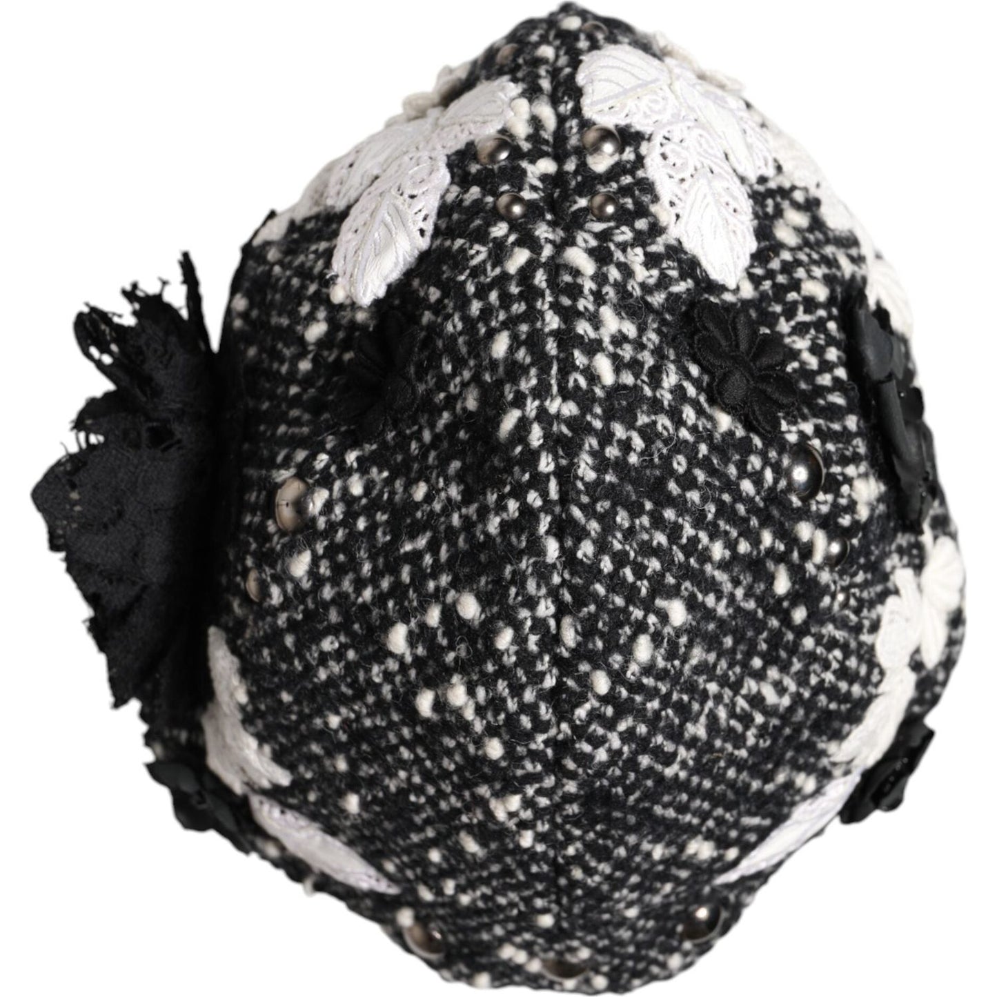 Dolce & Gabbana Black Wool White Floral Embellished Cloche Hat Dolce & Gabbana Light Gray