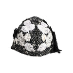 Dolce & Gabbana Black Wool White Floral Embellished Cloche Hat HAT9672