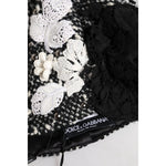 Dolce & Gabbana Black Wool White Floral Embellished Cloche Hat HAT9672