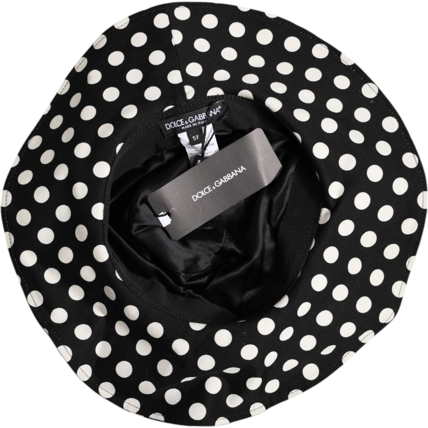 Dolce & Gabbana Black White Polka Dot Wide Brim Bucket Hat Dolce & Gabbana Light Gray