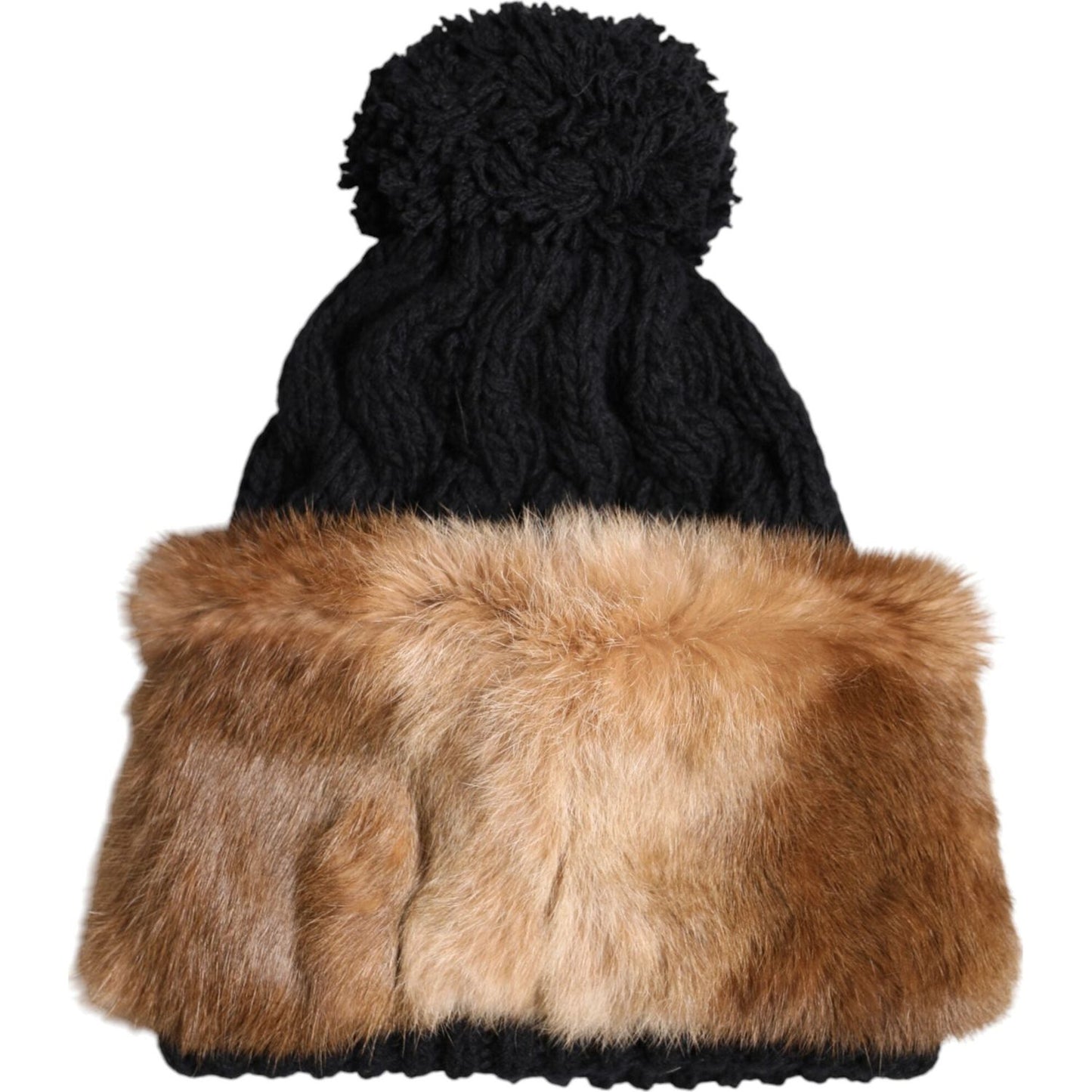 Dolce & Gabbana Black Brown Dyed Rabbit Real Fur Winter Beanie Hat Dolce & Gabbana Rosy Brown