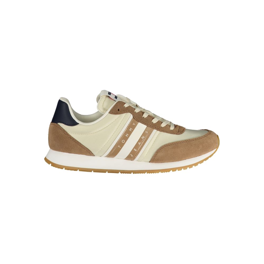 Tommy Hilfiger Beige Leather Men Sneaker Tommy Hilfiger Light Gray