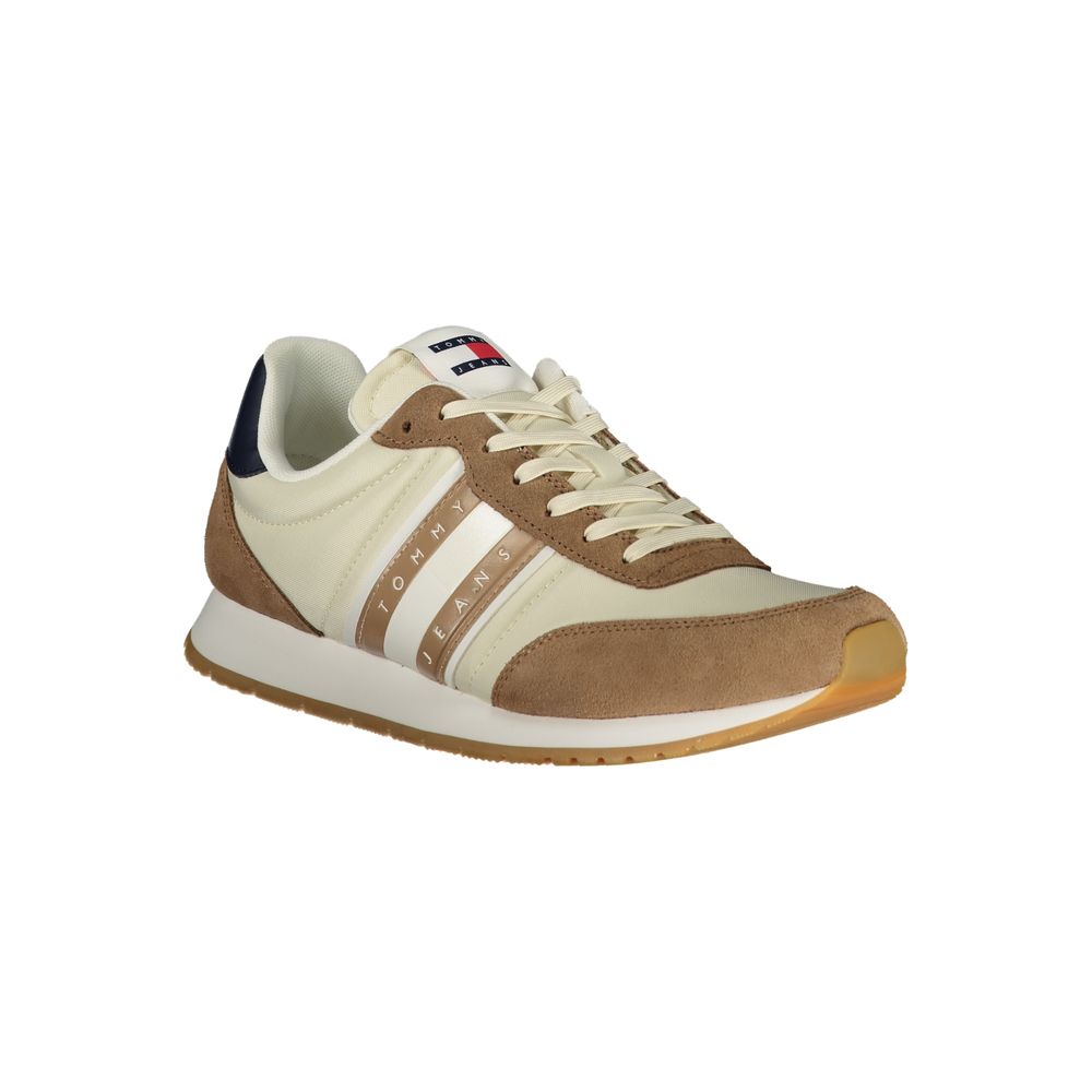 Tommy Hilfiger Beige Leather Men Sneaker Tommy Hilfiger Gray