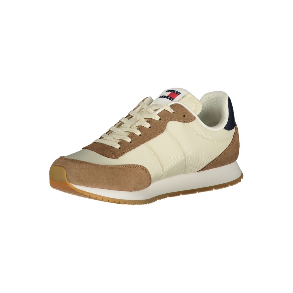 Tommy Hilfiger Beige Leather Men Sneaker Tommy Hilfiger Gray