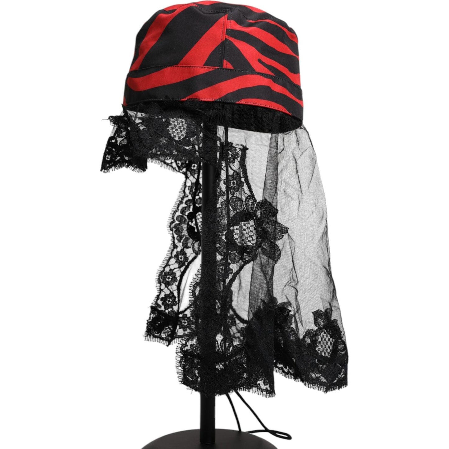 Dolce & Gabbana Black Red Stripes Lace Tulle Bucket Hat Dolce & Gabbana Rosy Brown