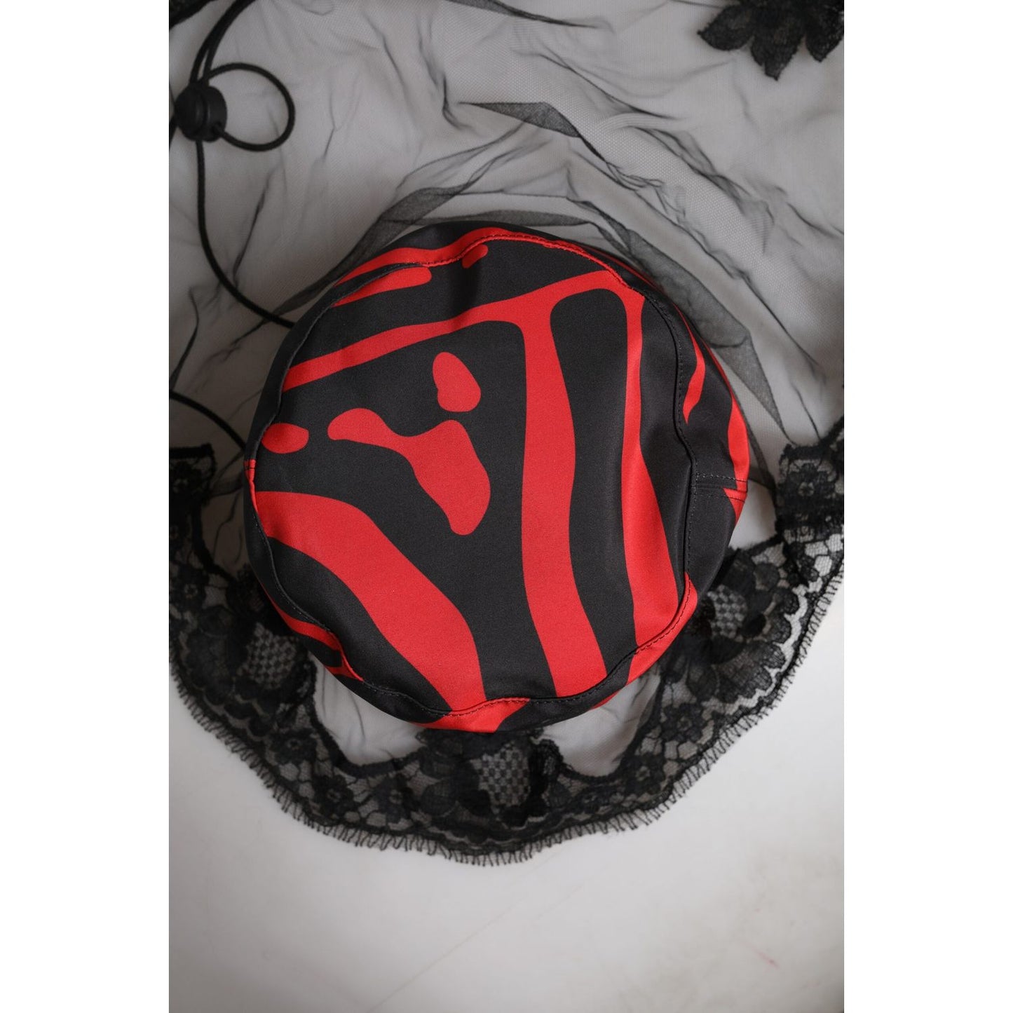 Dolce & Gabbana Black Red Stripes Lace Tulle Bucket Hat Dolce & Gabbana Light Slate Gray