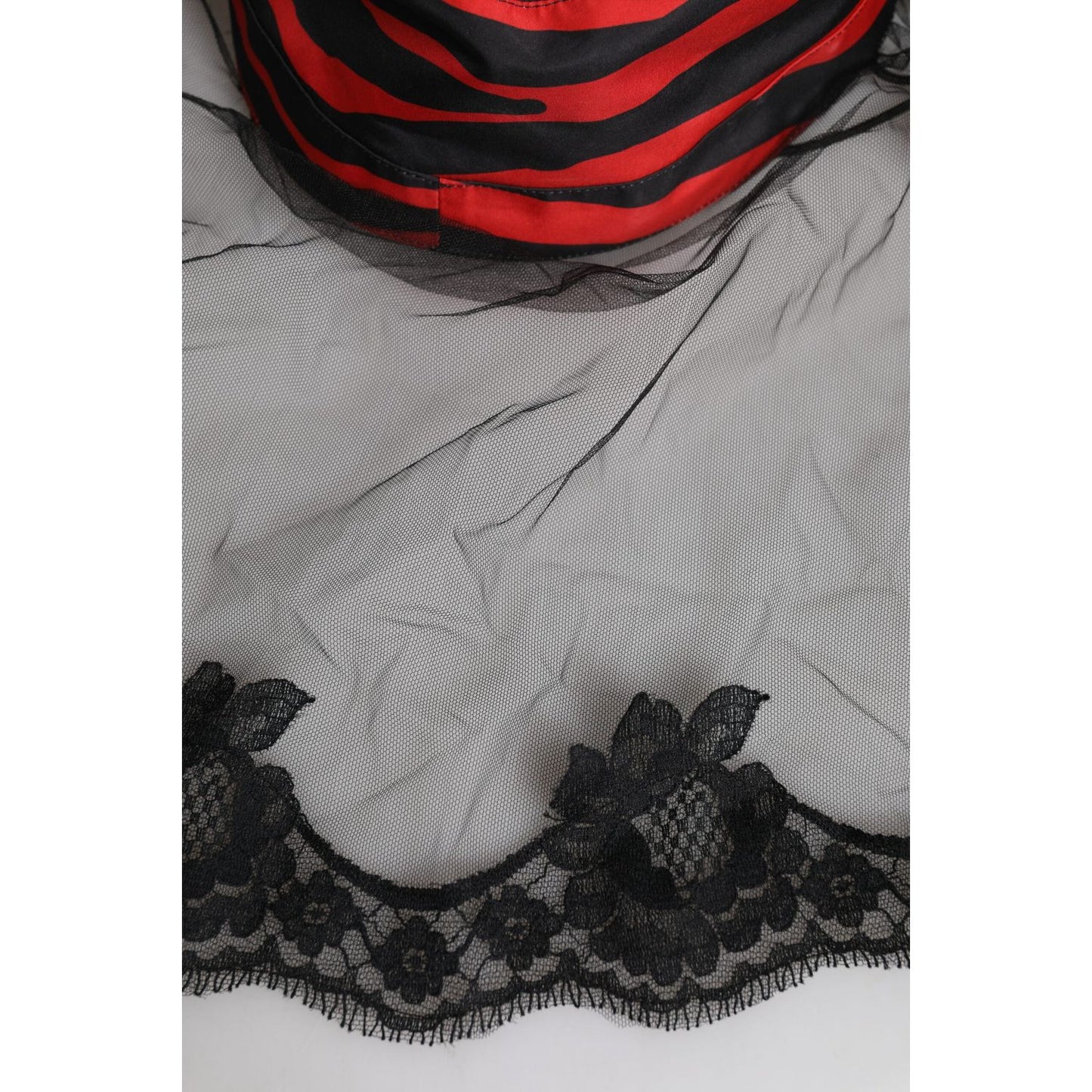 Dolce & Gabbana Black Red Stripes Lace Tulle Bucket Hat Dolce & Gabbana Dark Gray