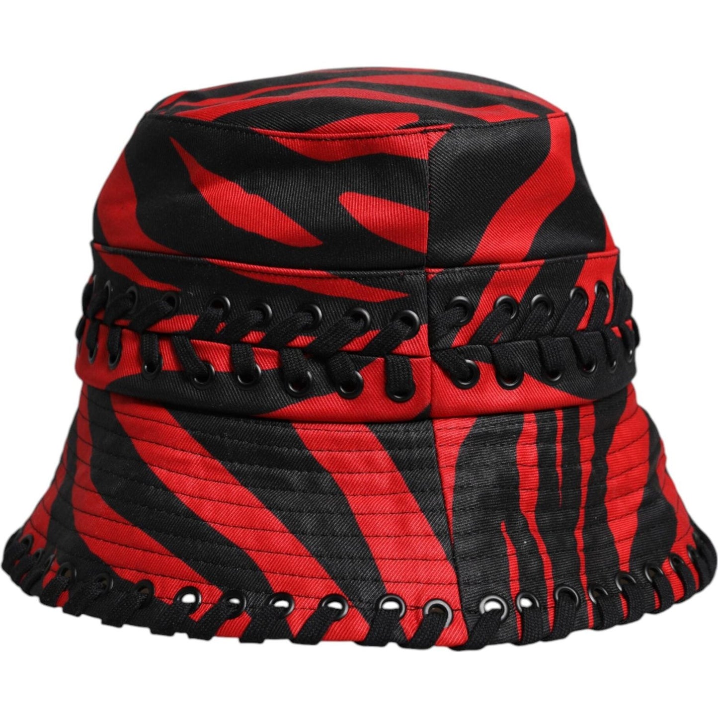 Dolce & Gabbana Black Red Stripe Polyester Wide Brim Bucket Hat Dolce & Gabbana Firebrick