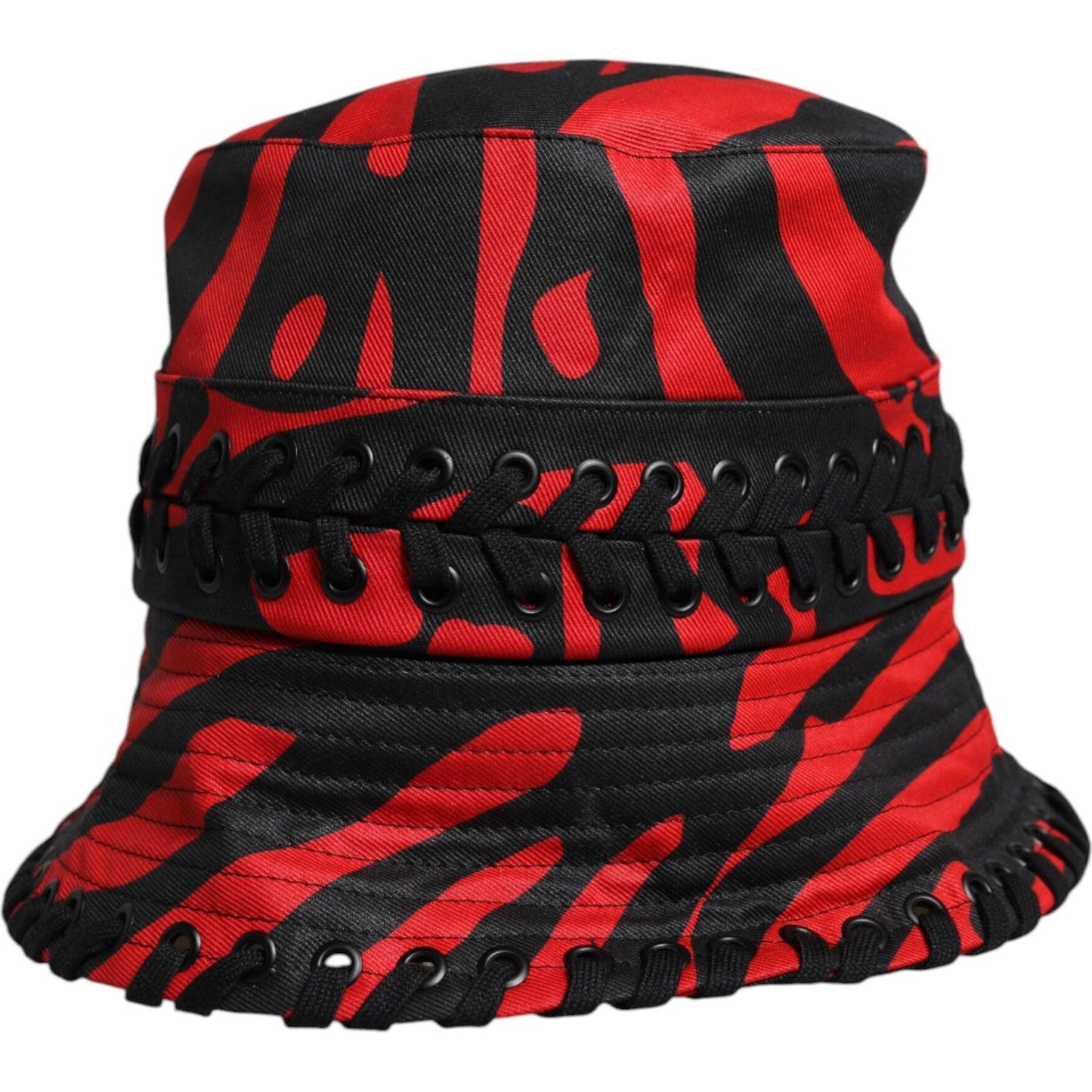 Dolce & Gabbana Black Red Stripe Polyester Wide Brim Bucket Hat Dolce & Gabbana Firebrick