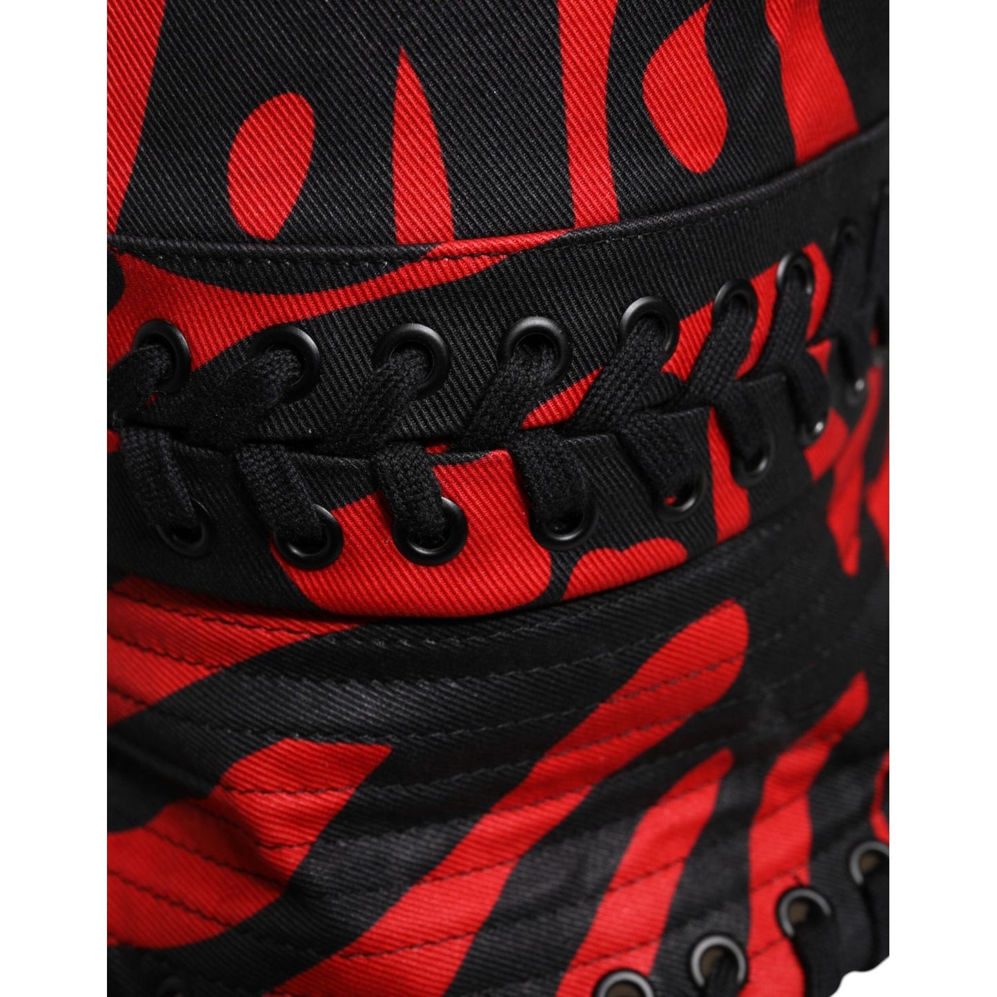Dolce & Gabbana Black Red Stripe Polyester Wide Brim Bucket Hat Dolce & Gabbana Firebrick