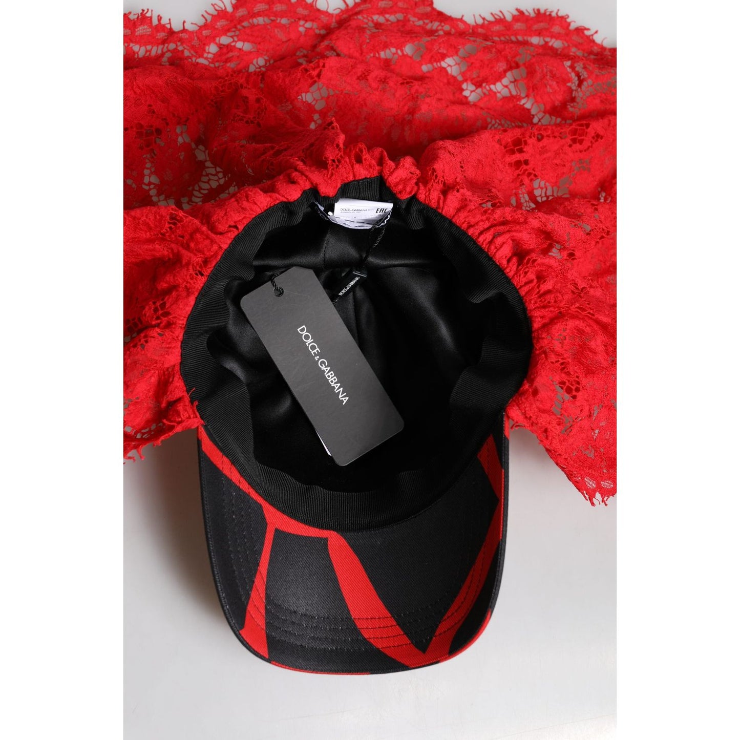 Dolce & Gabbana Red Black Lace Tulle Cotton Baseball Cap Dolce & Gabbana Black