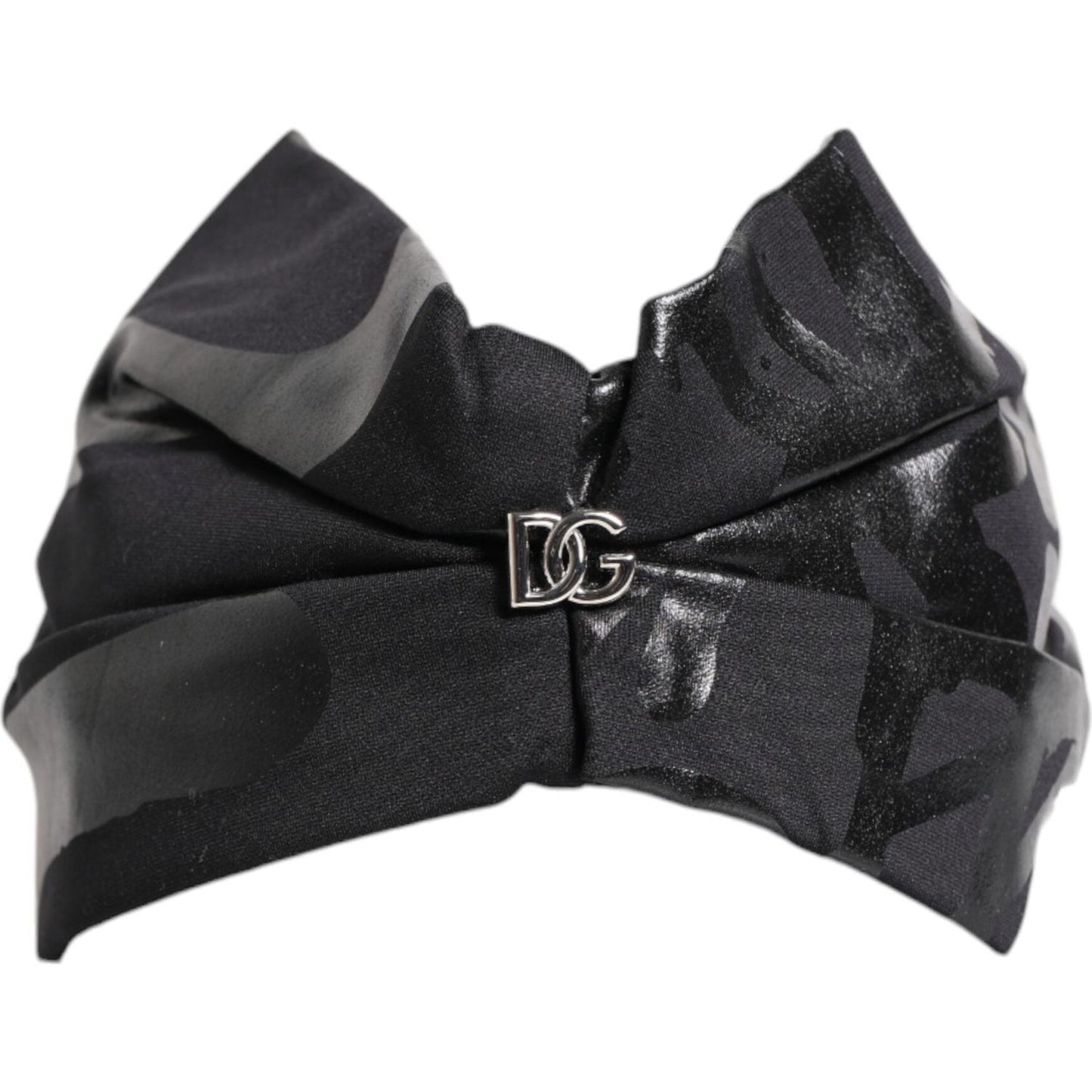 Dolce & Gabbana Black Nylon Stretch DG Logo Head Band Hat Dolce & Gabbana Dark Slate Gray
