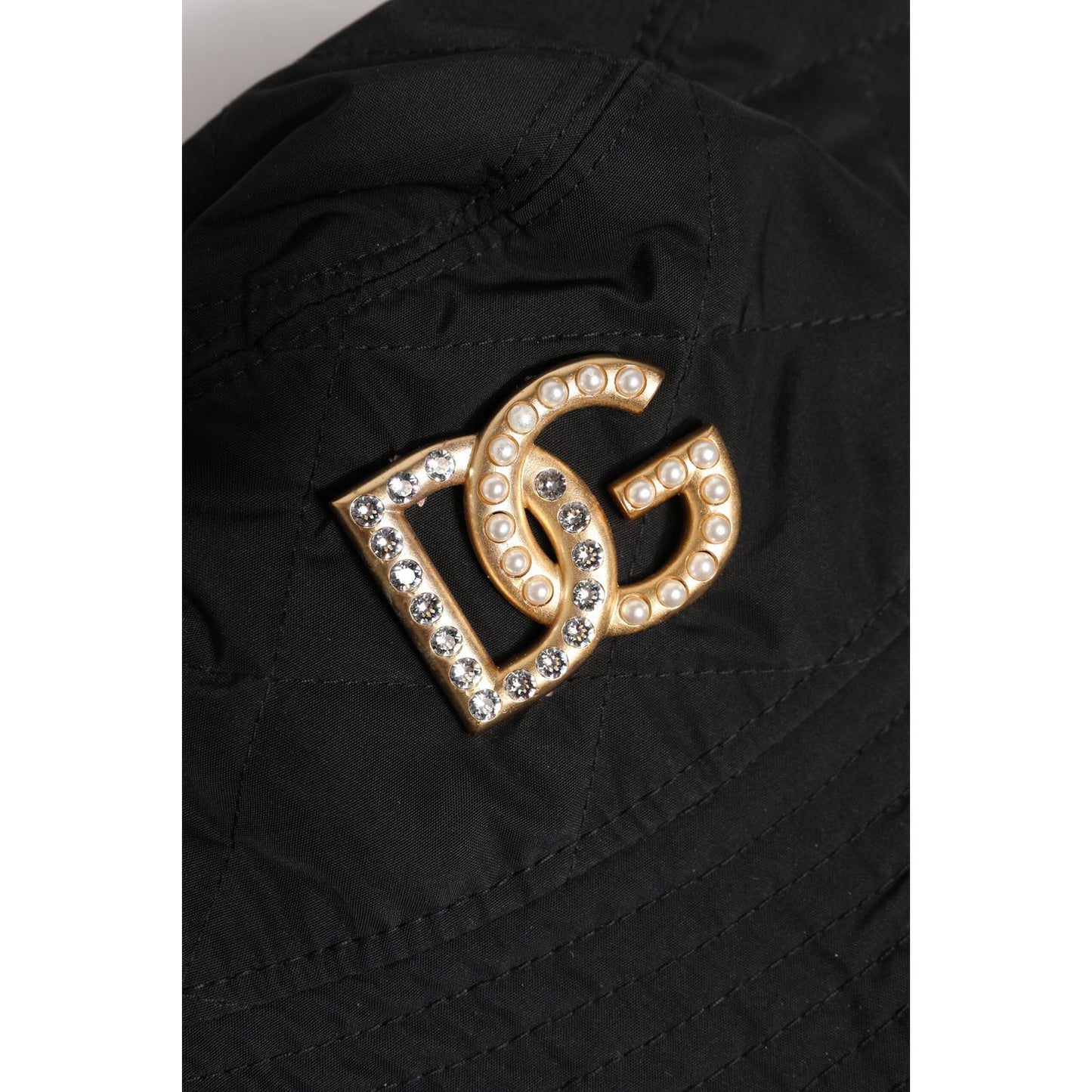 Dolce & Gabbana Black DG Crystal Polyester Wide Brim Bucket Hat Dolce & Gabbana Black