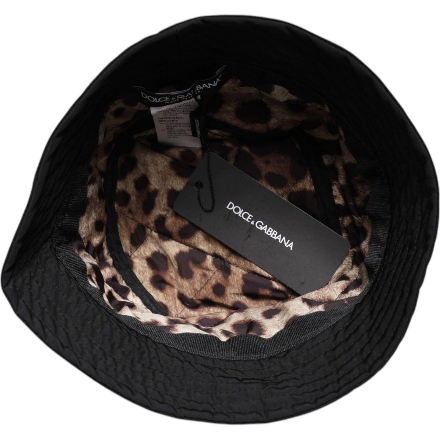 Dolce & Gabbana Black DG Crystal Polyester Wide Brim Bucket Hat Dolce & Gabbana Black