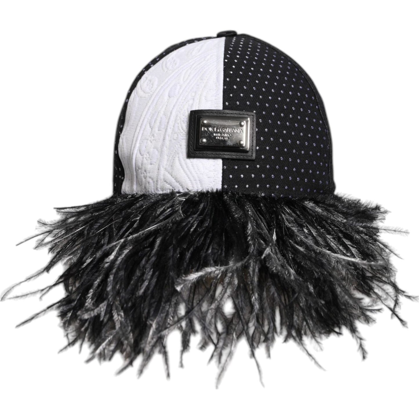 Dolce & Gabbana White Black Polka Dot Feathers Baseball Cap Dolce & Gabbana Light Gray