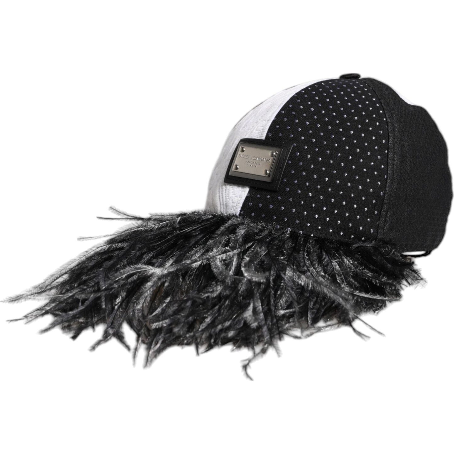 Dolce & Gabbana White Black Polka Dot Feathers Baseball Cap Dolce & Gabbana Dark Slate Gray