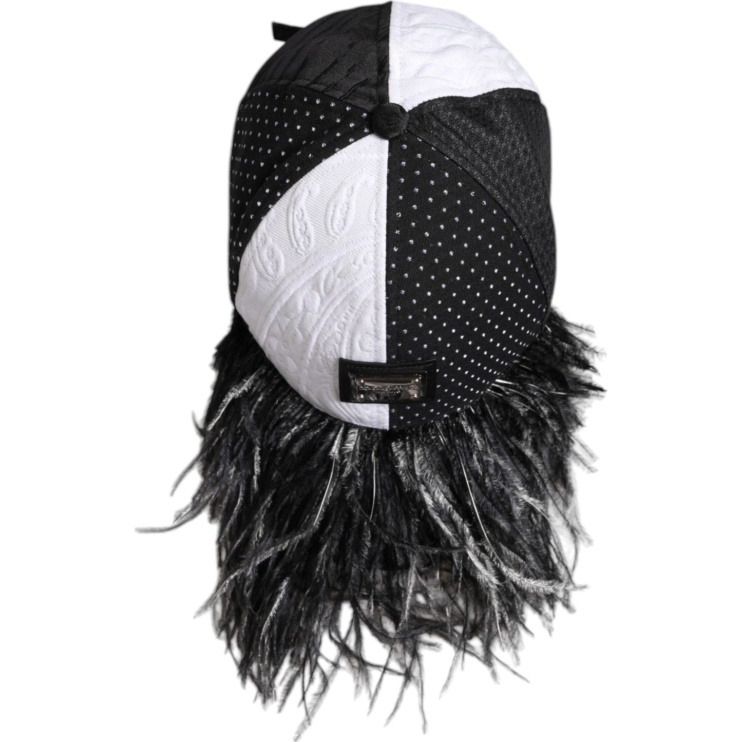 Dolce & Gabbana White Black Polka Dot Feathers Baseball Cap Dolce & Gabbana Light Gray