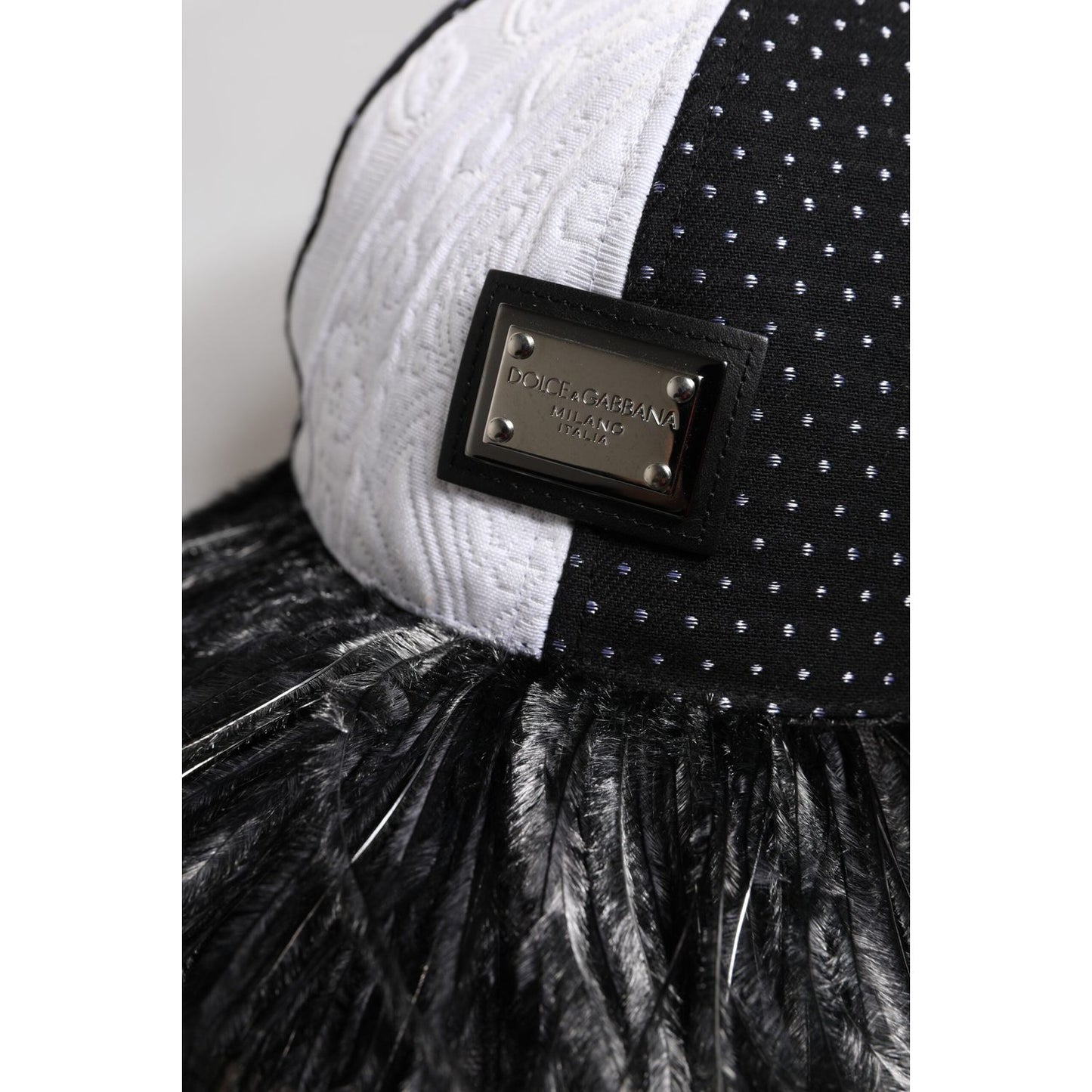 Dolce & Gabbana White Black Polka Dot Feathers Baseball Cap Dolce & Gabbana Gray