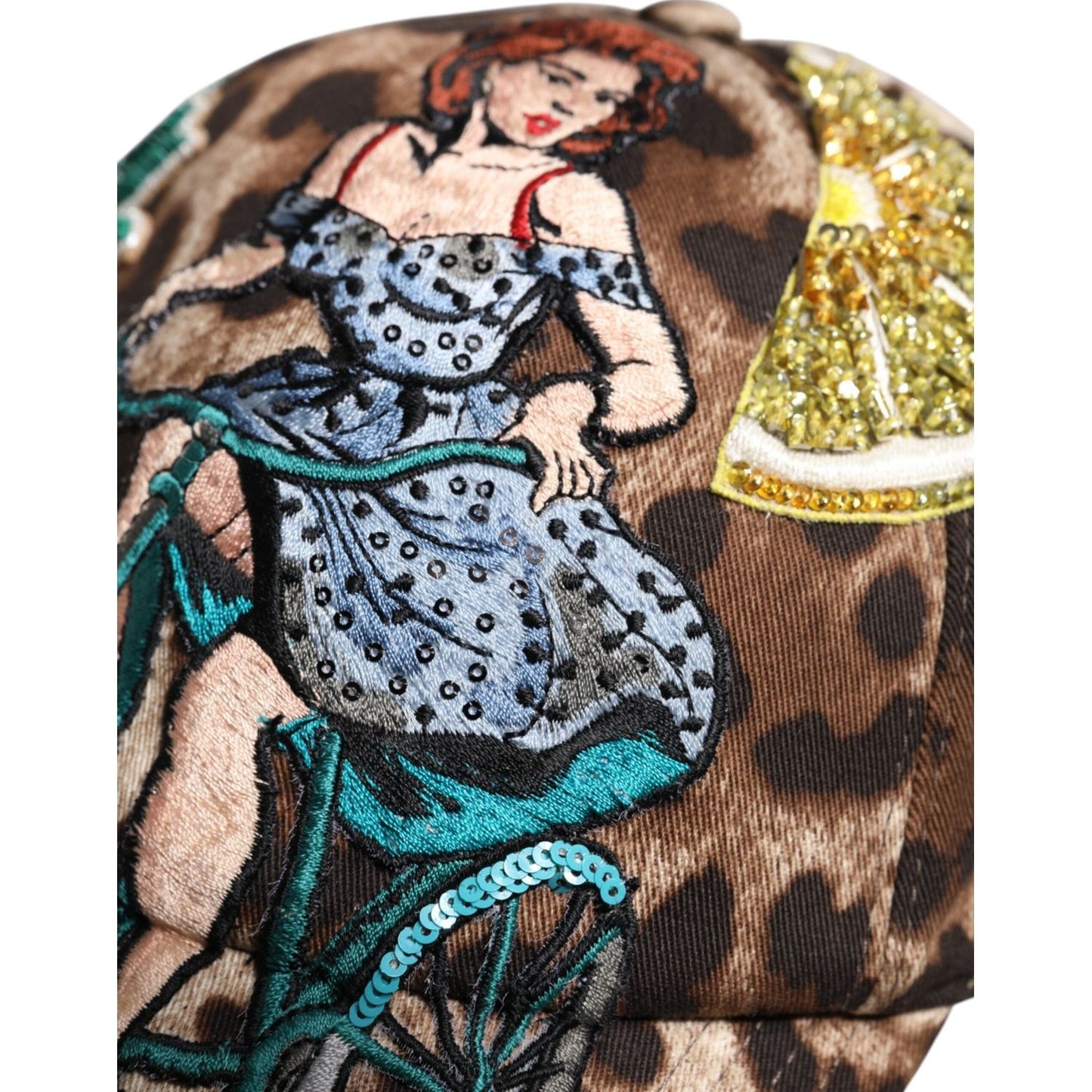 Dolce & Gabbana Brown Leopard Sequin Sicily Baseball Cap Dolce & Gabbana Dark Slate Gray