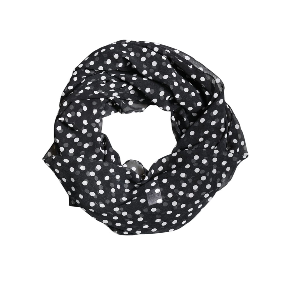 Dolce & Gabbana Black Polka Dots Polyester Wrap Shawl Scarf MS7480