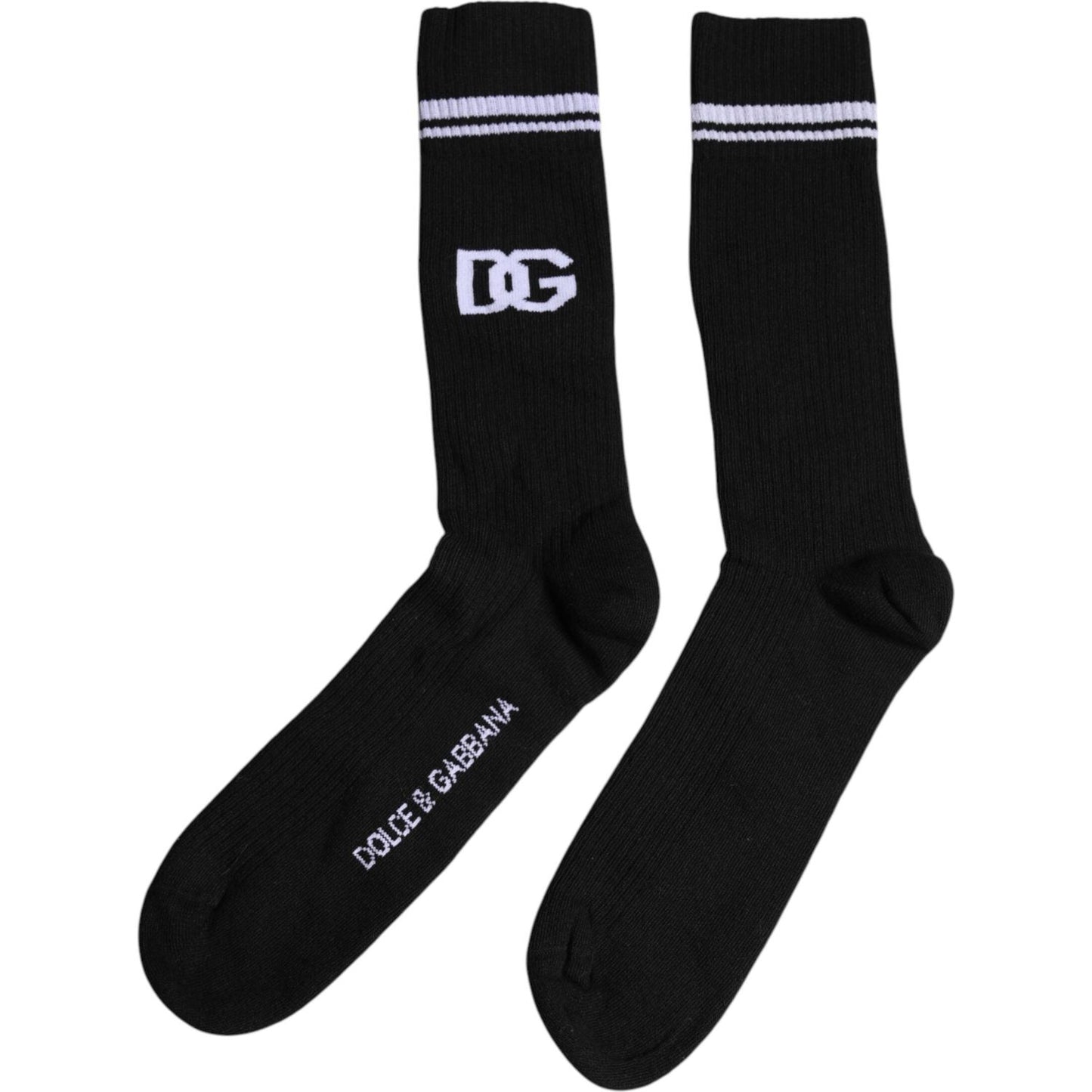Dolce & Gabbana Black Cotton DG Logo Mid Calf Men Socks Dolce & Gabbana Black
