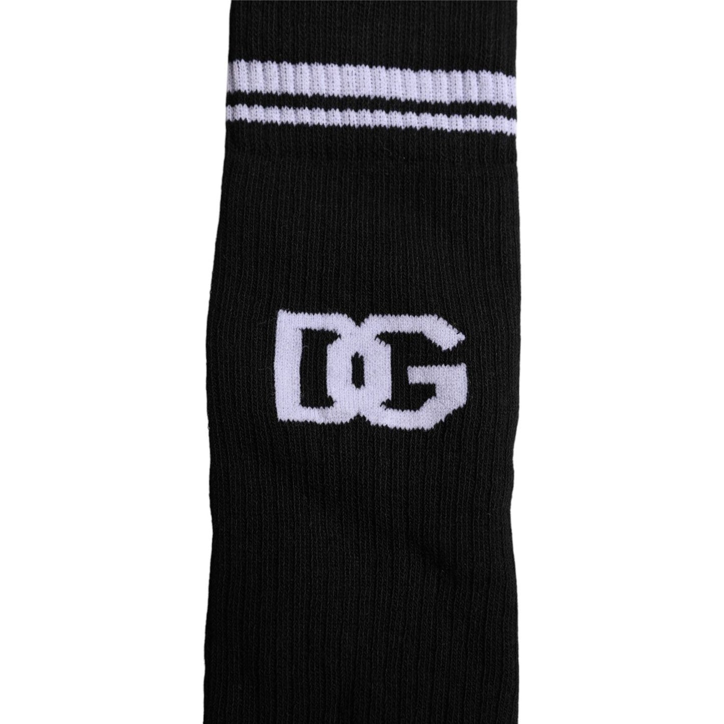 Dolce & Gabbana Black Cotton DG Logo Mid Calf Men Socks Dolce & Gabbana Black