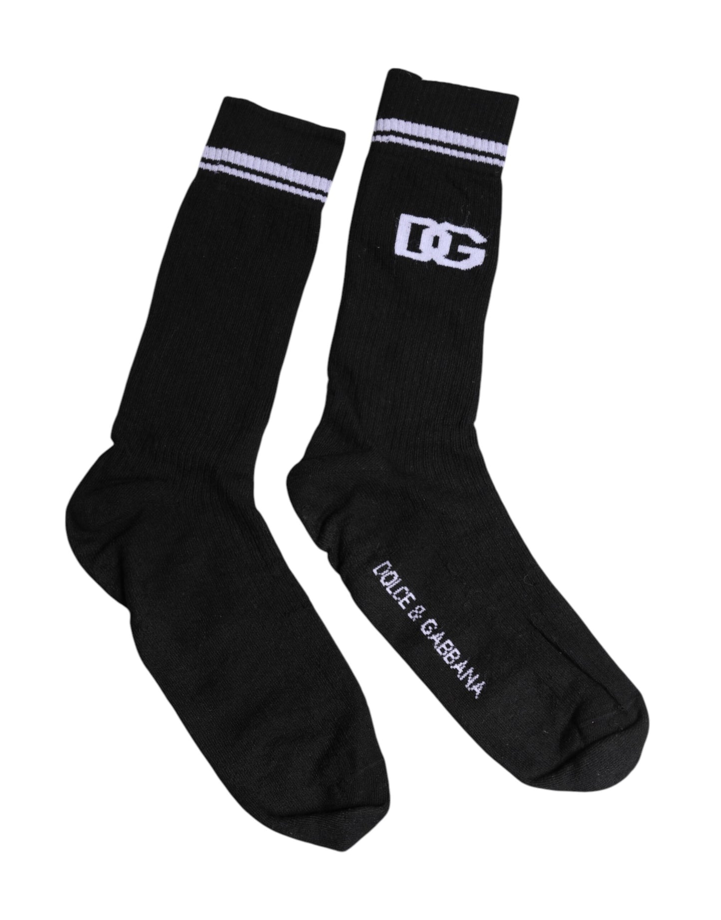 Dolce & Gabbana Black Cotton Logo Mid Calf Men Socks SCS2191-XL