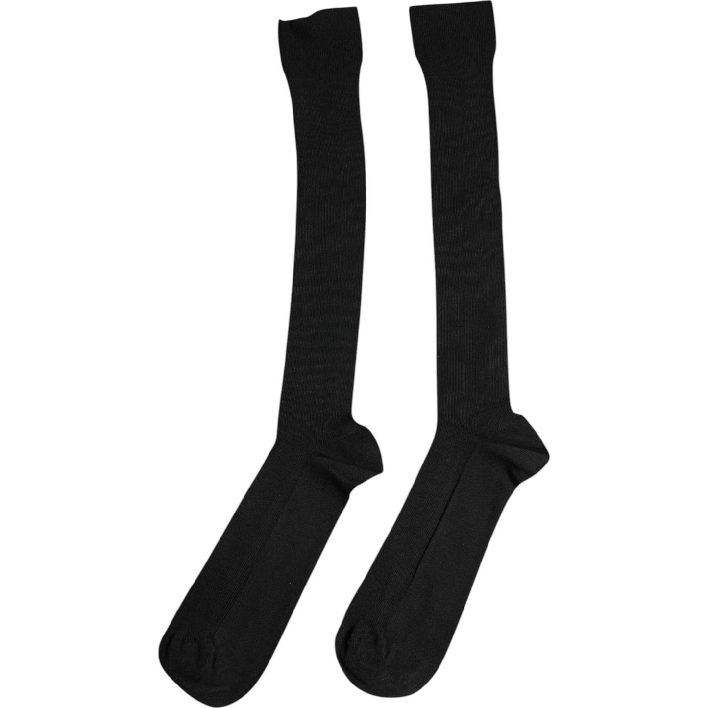 Dolce & Gabbana Black Viscose Logo Over The Calf Socks Dolce & Gabbana Black
