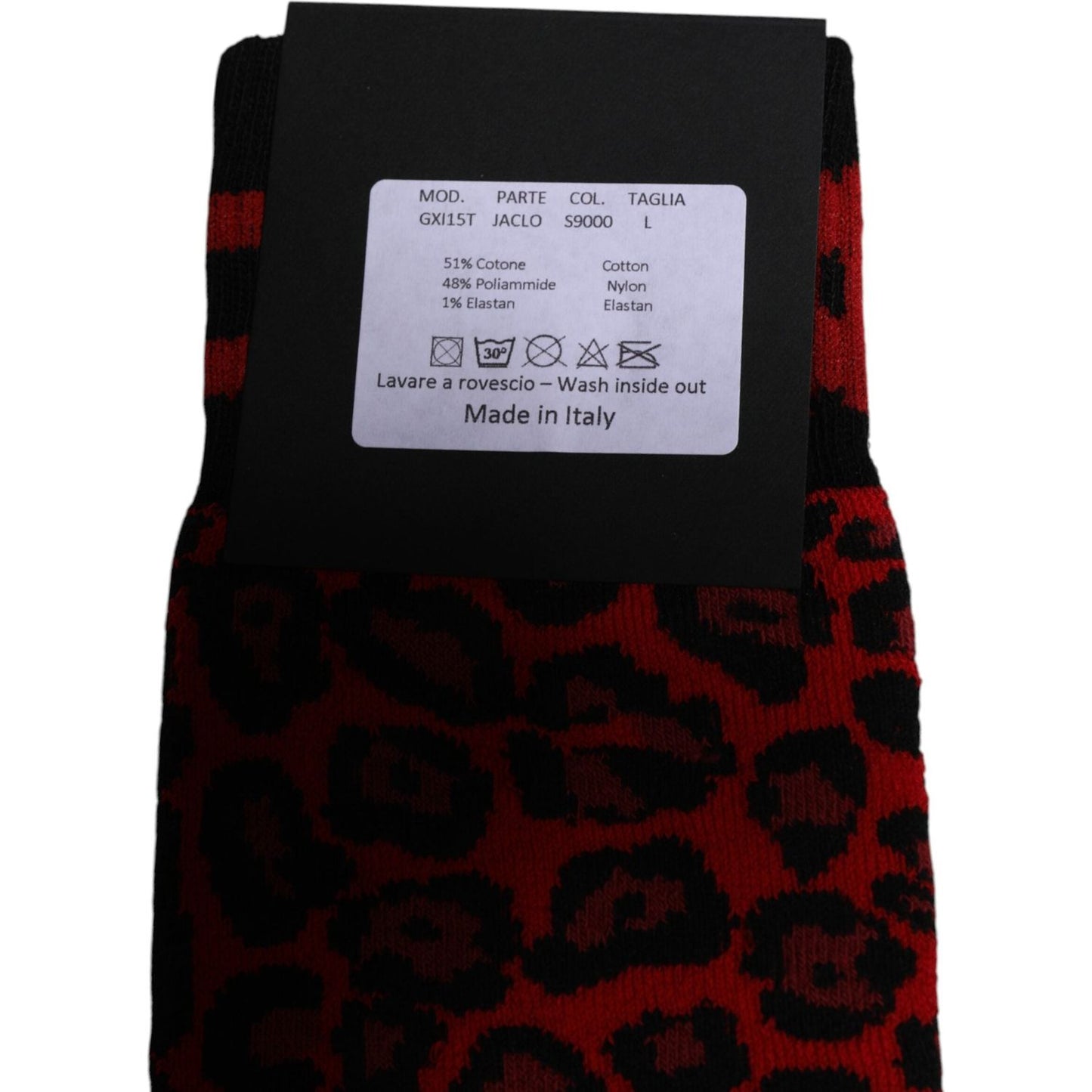 Dolce & Gabbana Black Red Leopard Mid Calf Men Socks Dolce & Gabbana Black