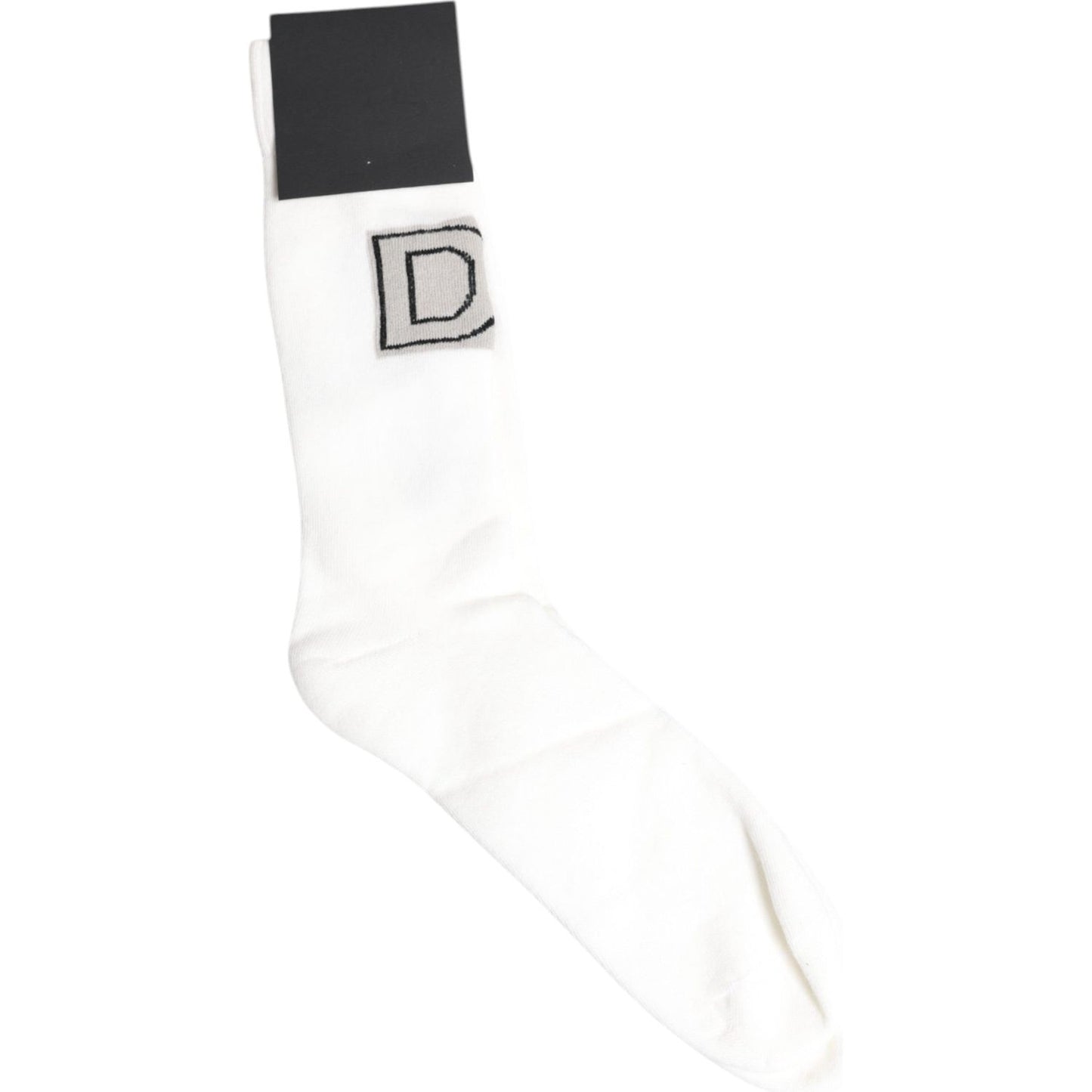 Dolce & Gabbana White Stretch OR VINCIT OMNIA Mid Calf Socks Dolce & Gabbana Dark Slate Gray