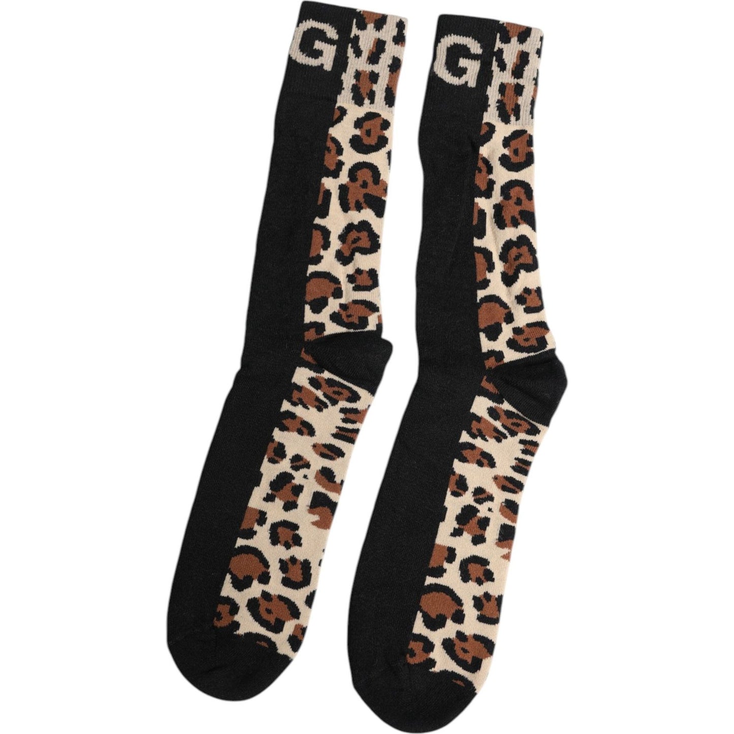 Dolce & Gabbana Black Brown Leopard Print Nylon Mid Calf Socks Dolce & Gabbana Gray