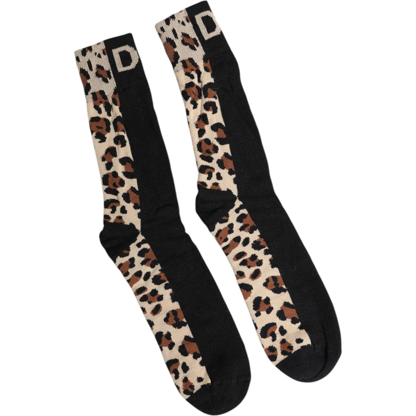 Dolce & Gabbana Black Brown Leopard Print Nylon Mid Calf Socks Dolce & Gabbana Tan