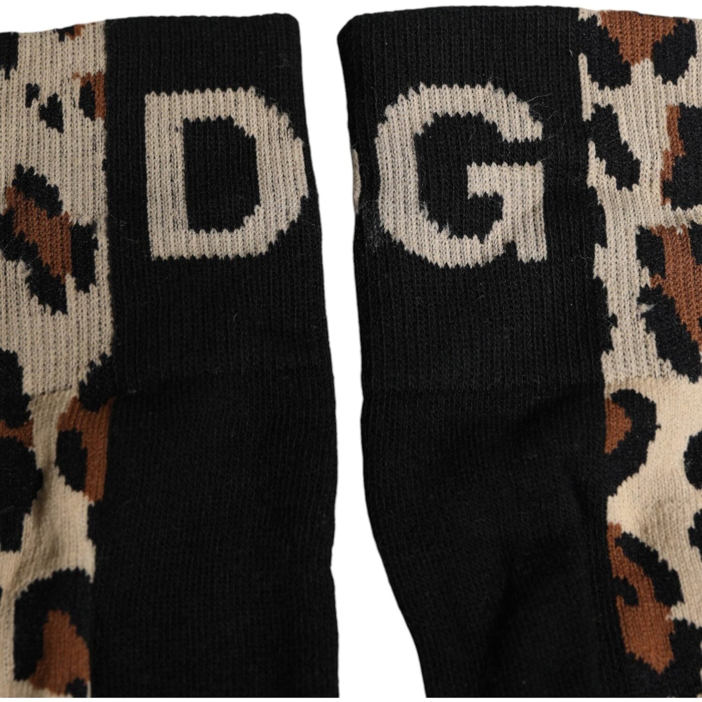Dolce & Gabbana Black Brown Leopard Print Nylon Mid Calf Socks Dolce & Gabbana Rosy Brown