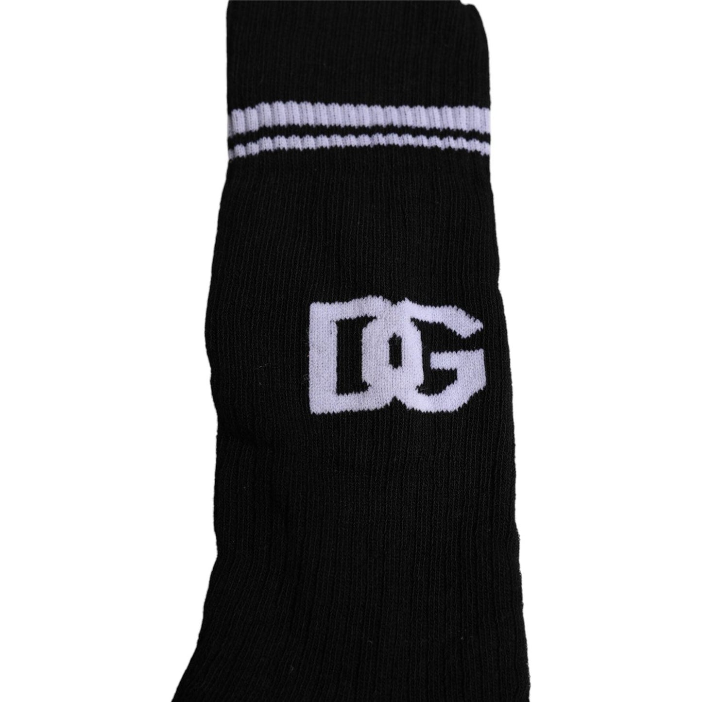 Dolce & Gabbana Black Cotton DG Logo Mid Calf Men Socks Dolce & Gabbana Black
